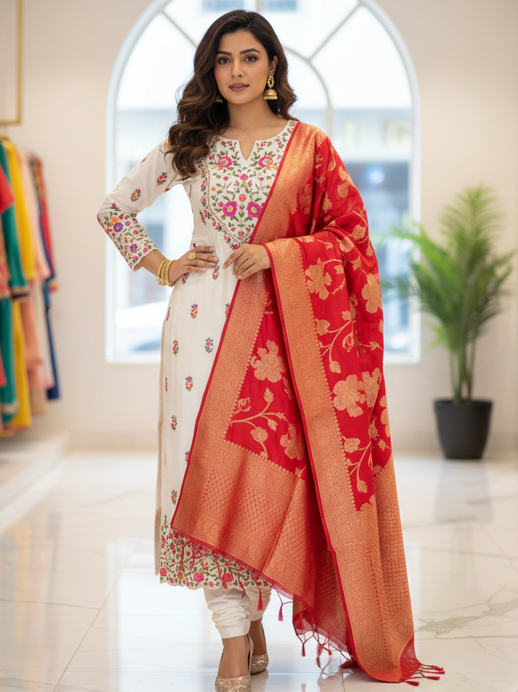 Embroidered Chanderi Suit