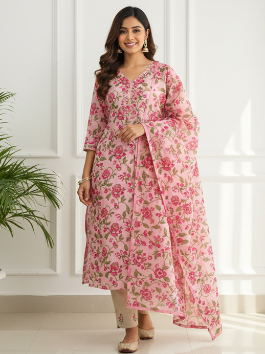 Floral Chanderi Suit Design