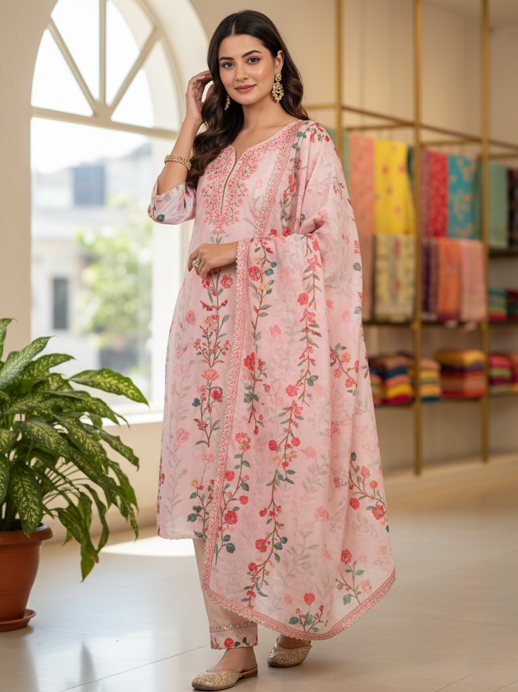 Printed Chanderi Suit Set
