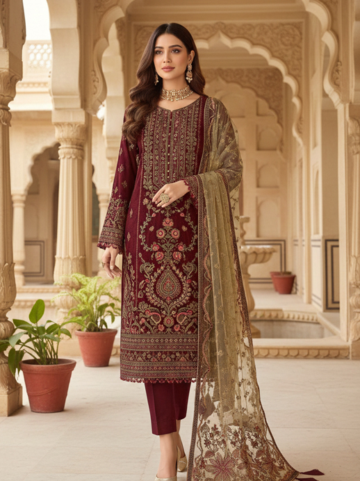 Embroidered pashmina suit